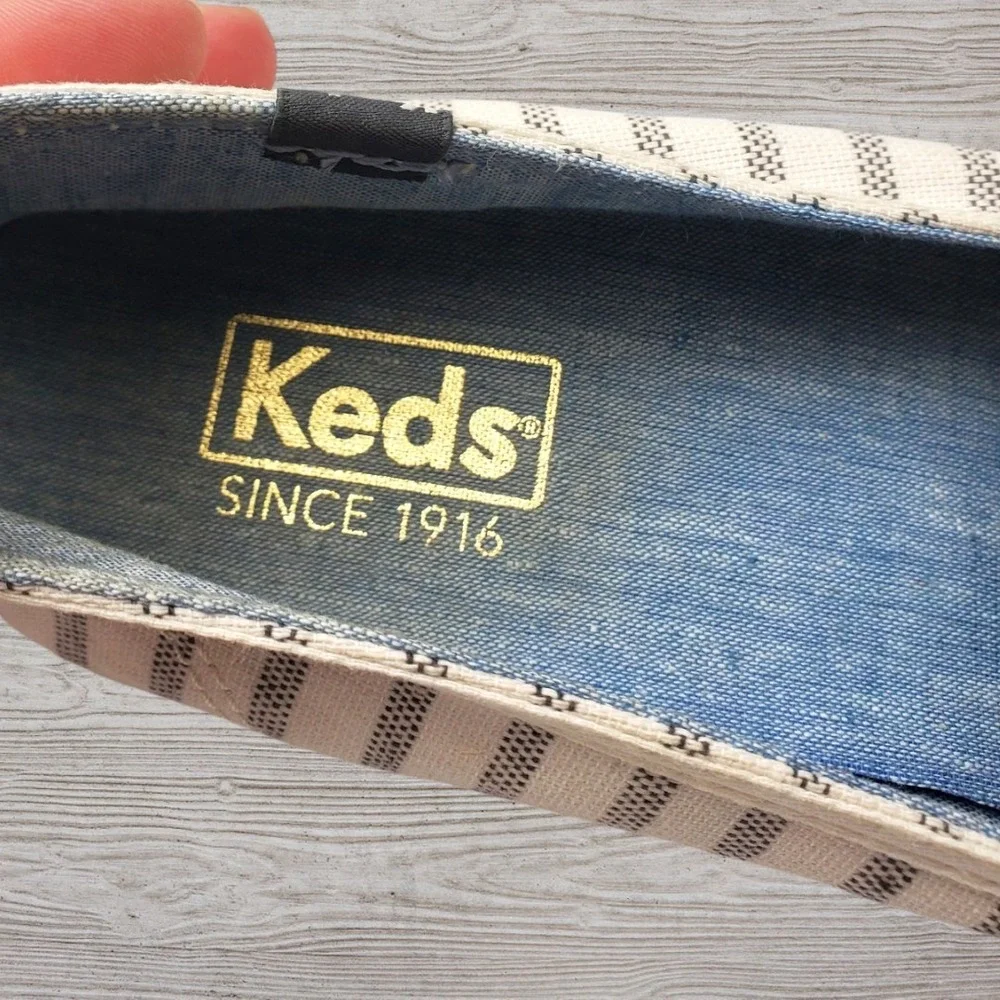 Keds Womens Striped Canvas‎ Espadrille Slip On Sneakers Cream Navy Size 10